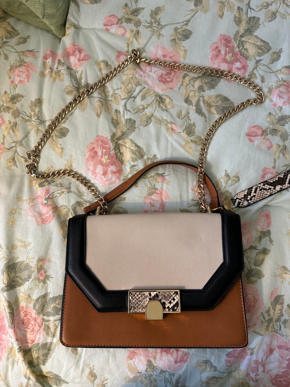 Aldo Purse/Handbag/Crosssbody in tan and black with snake print